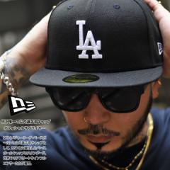 ドジャース 公式 LA キャップ 黒 コーデ ニューエラ NEW ERA メンズ 春夏秋冬用 MLB Dodgers ロゴ 59Fifty 帽子 cap 深め フラットバイザ