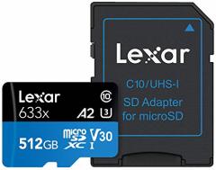 Lexar 100MB/s 633x MicroSDXC 512GB with adapter UHS-1 U3 V30 A2(512GB)