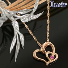 yzK10 gold double heart ruby necklace n[gɐԂr[PK10r[ _un[g lbNX sNS[h r