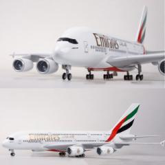 飛行機 おもちゃ 航空機モデル エアバス A380 エミレーツ航空 ライト & ホイール ダイキャスト プラスチック 樹脂 1/160 45.5cm