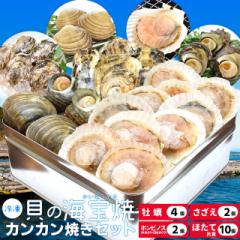 貝の海宝焼 牡蠣4個 さざえ2個 ホンビノス貝2個 ほたて片貝10個 送料無料 冷凍貝セット(牡蠣ナイフ、片手用軍手付)カンカン焼き