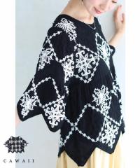 【BIGSALE】 母の日  （S~2L 黒）エレガント な 刺繍 の スカラップ プルオーバー トップス wk00200 綿 5分袖 7分袖 刺繍 レース 二の腕 