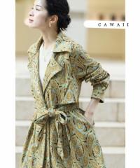 「CAWAII」 コート ロング オーバーサイズ ペイズリー 柄 厚手 ベルト付き w54242 S~3L cawaii  ロングコート  ジャガード コート  大き