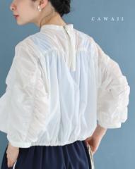 新作4月29日 シャカシャカ素材の軽量短丈プルオーバートップス cawaii fzp00224od S~3L対応 7分袖 ふんわり 透け感 ギャザー アイボリー 