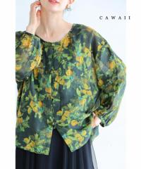 再入荷4月13日 ボタニカルな水彩画のチャイナボタンブラウストップス cawaii w60679ps S~3L対応 春服 春物 夏 夏服 夏物 UV対策 紫外線対