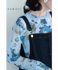再入荷7月1日 可愛い子猫セレクションシアーカットソートップス cawaii w60773ps S~M対応 夏服 夏物 春服 春物 伸縮 着回し 重ね着  レイ
