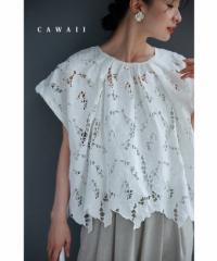 再入荷4月4日 重ね着用フラワーレースプルオーバートップス cawaii w60853ps S~3L対応 レース服 透け感 ふんわり 重ね着 花柄 ホワイト 
