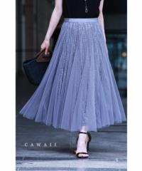 再入荷3月19日 煌めきを秘めたドラマティックチュールミディアムスカート cawaii w60858ps S~L対応 春服 春物 夏服 夏物 エレガント グレ