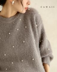 再入荷1月9日 パールの雪降るふわふわ起毛ニットプルオーバートップス cawaii w61053ps S~L対応 華やか グレー オシャレ 個性的 大人可愛