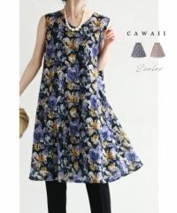 再入荷3月9日 レースに浮かび上がる花灯りミニワンピース cawaii wkj00100 S~3L対応 チュニック丈 Aライン 水彩画風 Vネック 春 夏 秋 レ