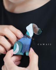 新作6月30日 愛らしいお座りワンちゃんブローチ cawaii wkj00224 犬 動物 アニマル アクセサリー ブルー 日常使い おでかけ ちょい足し 