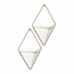 Umbra Trigg Hanging Planter Vase Geometric Wall Decor Container - Ceramic Brass Set of 2 Au Aؔ ǖʎ[ QZbg