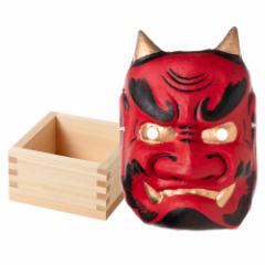 ߕZbg@qmLeƋS̖ʁ@񍇞e@p̞eƑlpS̖ʁ@Wooden measuring box and Japanese paper ogre mask