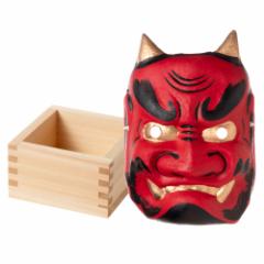 ߕZbg@qmLeƋS̖ʁ@񍇔e@p̞eƑlpS̖ʁ@Wooden measuring box and Japanese paper ogre mask