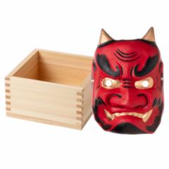 ߕZbg@qmLeƋS̖ʁ@ꏡe@p̞eƑlpS̖ʁ@Wooden measuring box and Japanese paper ogre mask