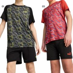 上下セット プーマ ジュニア キッズ ボーイズ TAD ESS ポリ AOP Tシャツ   ショーツ 半袖Tシャツ トップス カジュアルウェア ブラック 黒