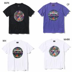スポルディング メンズ レディース Tシャツ トロピクスボールプリント バスケットボールウェア トップス 半袖Tシャツ ホワイト 白 ブラッ