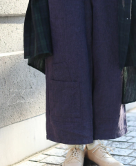 【sanpo Lusso】紫リネンパンツ b13226od sanpo ワイドパンツ　ボトムス　まるみ　ウエストゴム パープル 送料無料 リネン生地 麻 100 ％