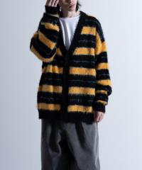 Shaggy Solid/Border Loose V-neck Knit Cardigan / VM[ n/{[_[ [Y VlbN jbgJ[fBK