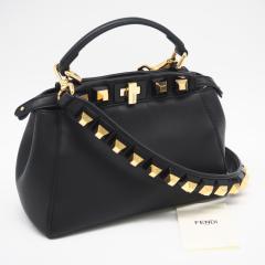 ��3���ȓ��ԕi�� ���i FENDI �t�F���f�B ���U�[ �~�j�s�[�J�u�[ �S�[���h�G�f�B�V���� 8BN244 2way�n���h�o�b�O �u���b�N ���U�[ ���f