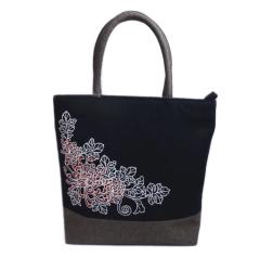 バッグ 和柄 刺繍 手提げ 黒地乱菊 縦型 和装 着物 お稽古事 洋服 女性