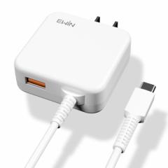 PD20W 充電器 Type-Cケーブル一体式 タイプC 急速充電器 2ポート同時充電 超薄 iPhone16/15対応 180°折りたたみプラグ 1.5m長ケーブル i