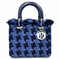 Christian Dior クリスチャンディオール ハンドバッグ レディディオール かばん 鞄 ツイード  レザー   ブルー 青 シルバー金具 レディー