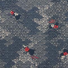 【10cm単位価格】 うさぎと青海波 藍染調 ほっこり和柄 定番 シーチング 生地 布 綿100% 約110cm幅 ゆうパケット2.5m対応