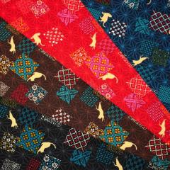 【10cm単位価格】 猫シルエット 花柄 麻の葉 市松 ほっこり動物柄 和柄 シーチング 綿100% 生地 布 約110cm幅 KW1500-1 ゆうパケット2.5