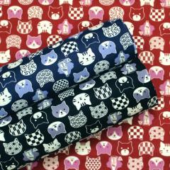 【10cm単位価格】和柄わんにゃん 青海波 矢絣 市松 唐草 猫 和柄 FUWARI スケア シーチング 綿100% 生地 布 約110cm幅 5030-29 ゆうパケ