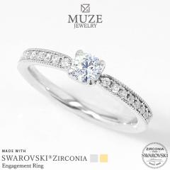 MUZE JEWELRY ���a4mm�i0.25ct�����j �N���E�� �v���`�i�d�グ �I�[�_�[���C�h �v���`�i�d�グ K18�S�[���h�d�グ �G���Q�[�W�����O ����