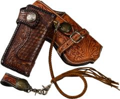 バイカーズウォレット 4点セット 本革 牛革 タイコーズ風 メンズ レザー財布 長財布 YKKファスナー 手作り ウォレットチェーン＆ホルスター付き 限定 C バイカーズウォレット 4点セット 本革 牛革 タイコーズ風 メンズ