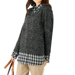 ブラウス 秋冬 日本製 ペイズリープリントブラウス ネイビー系