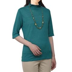 麻100％シャーリング衿プルオーバー 3色組 カットソー 五分袖 ハイネック モックネック レディース 婦人服 ミセス シニア 女性 ネイビー グリーン グレー 紺色 緑 無地 5分袖 シンプル 40代 50代 60代 70代 80代 母の日 お母さん 春夏　sowa　p25855 麻100％シャーリング衿プルオーバー 3色組 カットソー 五分袖