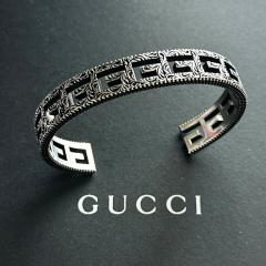 GUCCI グッチ IDブレスレット シルバー925 レザー バングル GUCCI グッチ バングル ブレスレット メンズ レディース ユニセックス