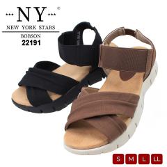 ボブソン スターズ ニューヨーク サンダル レディース 軽量 ブラック ダークブラウン 幅広3E NEW YORK STARS BOBSON NY 22191 シューズ 