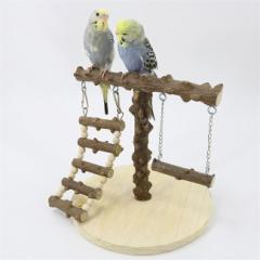 【高さ約21.5cm】インコ 遊び場 1層 バード アスレチック 玩具 スタンド 止まり木 はしご 食器 水器 鳥 巣 カゴ 遊園地 秋千 ラダー ベル