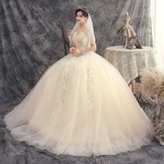 特価 レース ウェディングドレス Aライン 半袖 5分丈袖 オフショルダー