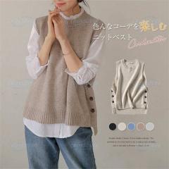 ベスト 春夏 日本製 フレンチスリーブニットベスト ネイビー ベスト 前