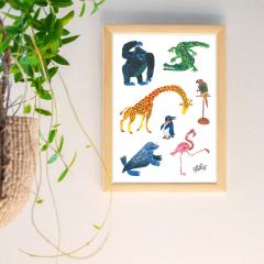 ERIC CARLE�F�G���b�N �J�[���EB4�T�C�Y �|�X�^�[�wAnimals / �ǂ��Ԃ����x�ؐ��t���[���Z�b�g�b�C���e���A �k�� �i�`������ �u���E�� 