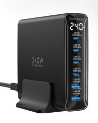 240w �[�d�� PD3.1�Ή� 6�|�[�g�����}���[�d�yC1 �P�|�[�g140W MAX/�f�B�X�v���C���� /1.5m�P�[�u���t�zUSB �R���Z���g GaNFast3 �Ή� PC