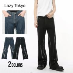 デニムパンツ メンズ ブランド おしゃれ ブランド ジーンズ ジーパン Gパン フレアパンツ フレアデニム ブリーチ ダメージ Lazy Tokyo レ