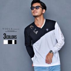 セール価格 SALE ロンT メンズ 長袖 Tシャツ 長袖Tシャツ ブランド おしゃれ ロゴ 切り替え トップス カットソー Vネック ストレッチ M L