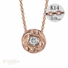 ハワイアンジュエリー ネックレス レディース ラウンド ダイヤモンド ピンクゴールド K14 14金 K14カットあずきチェーン太さ0.9mm CG-GP1