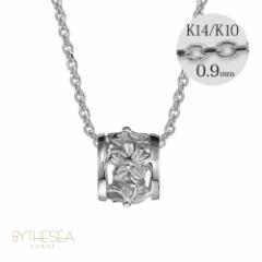 ハワイアンジュエリー ネックレス レディース ハイビスカス バレル 樽 ホワイトゴールド K14 14金 K14カットあずきチェーン太さ0.9mm CG-