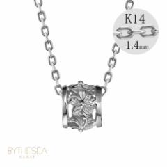 ハワイアンジュエリー ネックレス レディース ハイビスカス バレル 樽 ホワイトゴールド K14 14金 K14カットあずきチェーン太さ1.4mm CG-