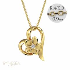 ハワイアンジュエリー ネックレス レディース ハート プルメリア ダイヤモンド キュービックジルコニア イエローゴールド K14 14金 K14カ