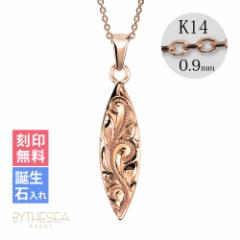 ハワイアンジュエリー ネックレス レディース サーフボード ピンクゴールド 刻印無料 名入れ無料 誕生石 K14 14金 K14カットあずきチェー