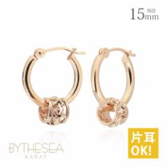 ハワイアンジュエリー ピアス レディース クロッシングピアス ピンクゴールド フープ キャッチレス プルメリア バレル 樽 透かし 外径15m