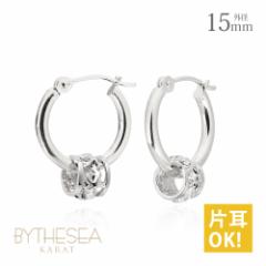ハワイアンジュエリー ピアス レディース クロッシングピアス ホワイトゴールド フープ キャッチレス プルメリア バレル 樽 透かし 外径1
